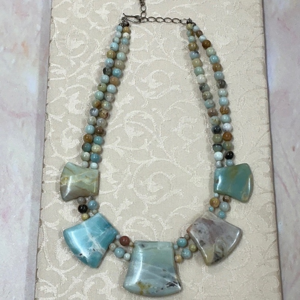 Amazonite Stone Necklace w/‎ Sterling Chain and Heart
